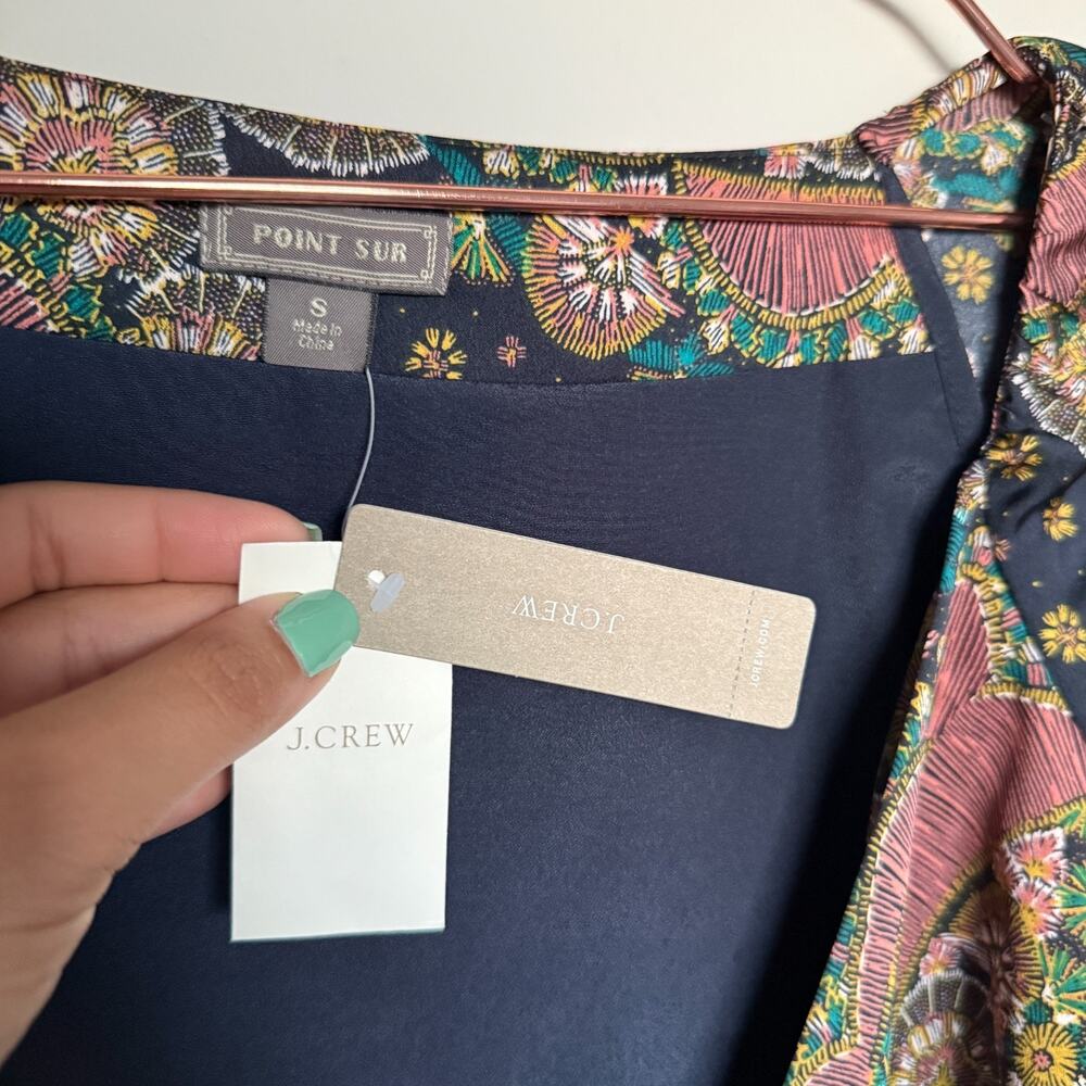 J.Crew Point Sur Womens Wrap Tie Top Small Paisley Floral Satin Crepe Preppy NEW - Picture 4 of 6
